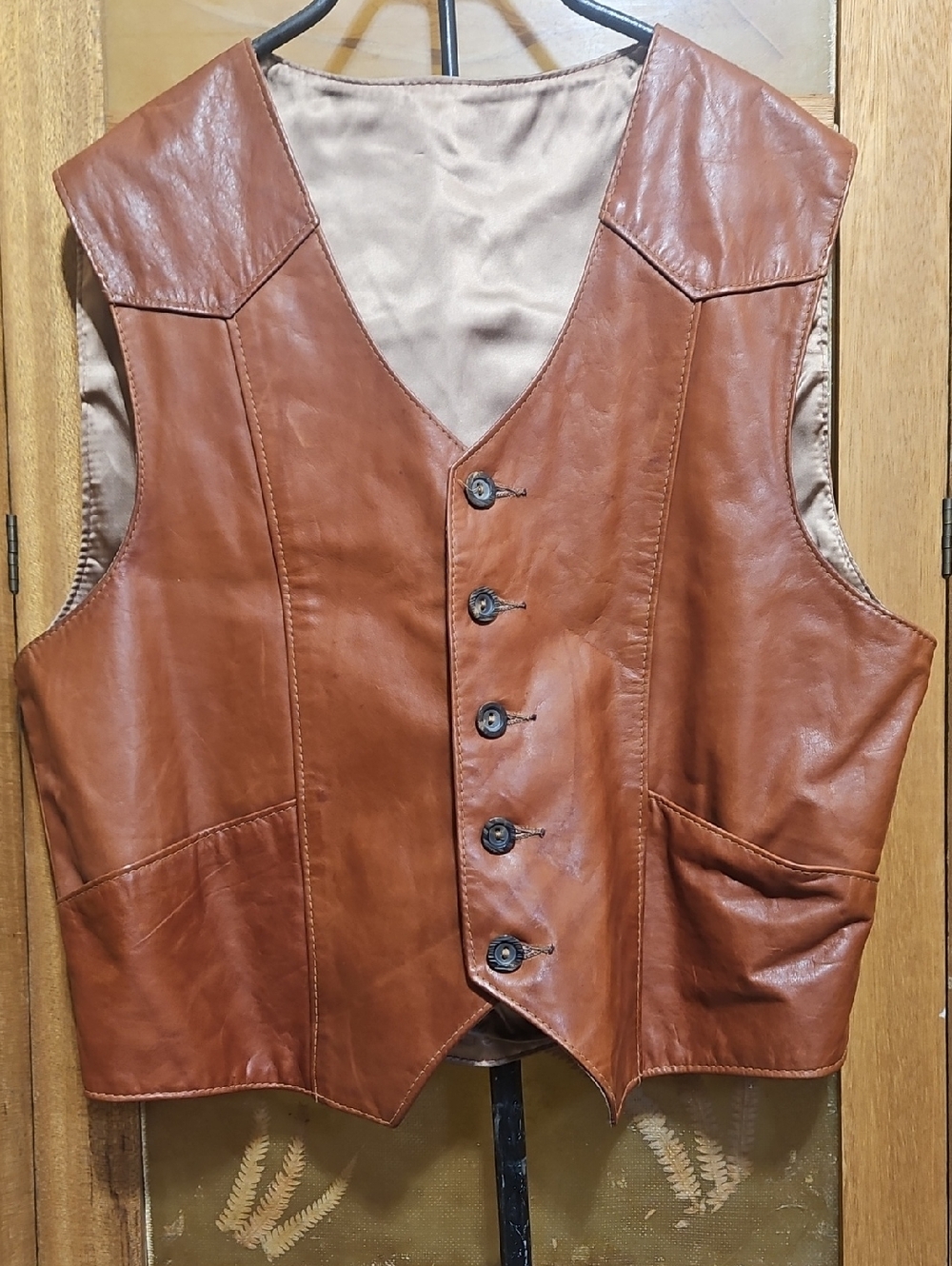 Vintage Brown Leather Western Button Up Vest